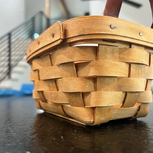 Longaberger Small Rectangle Basket Leather Handles Coffee Pods Tea Vtg Handwoven - Picture 2 of 7